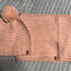 Timberland Pink Pom Pom Hat and Neck Warmer